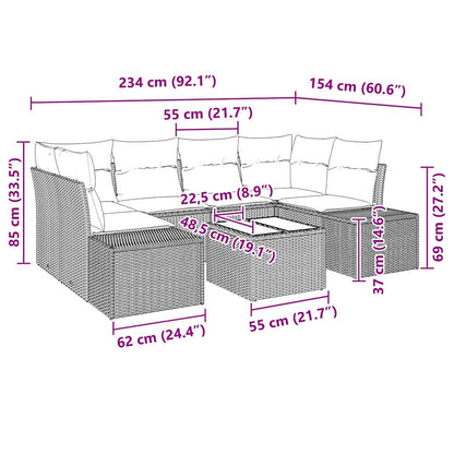 Garten-Sofa-Set mit Kissen 7 pcs Schwarz Poly-Rattan