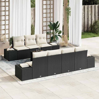 Garten-Sofa-Set mit Kissen 8 pcs Schwarz Poly-Rattan