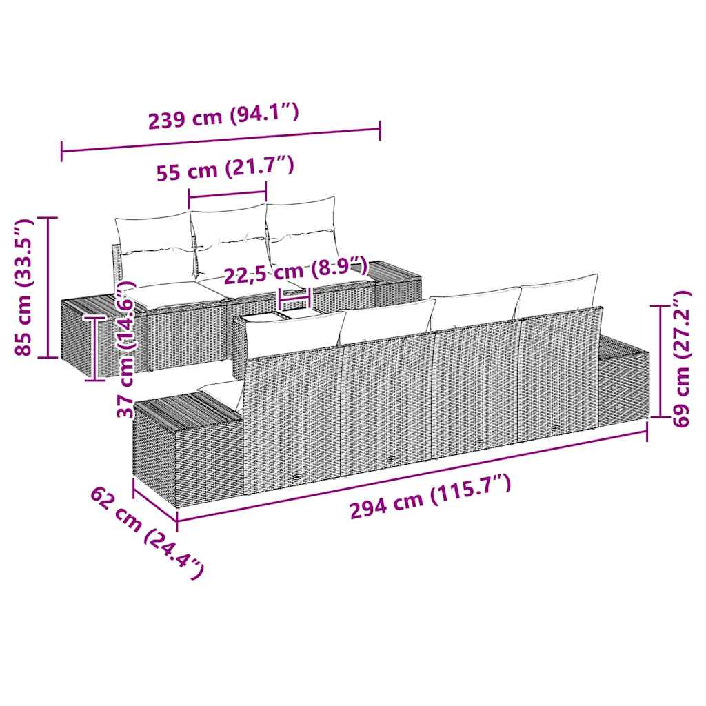 Garten-Sofa-Set mit Kissen 8 pcs Schwarz Poly-Rattan