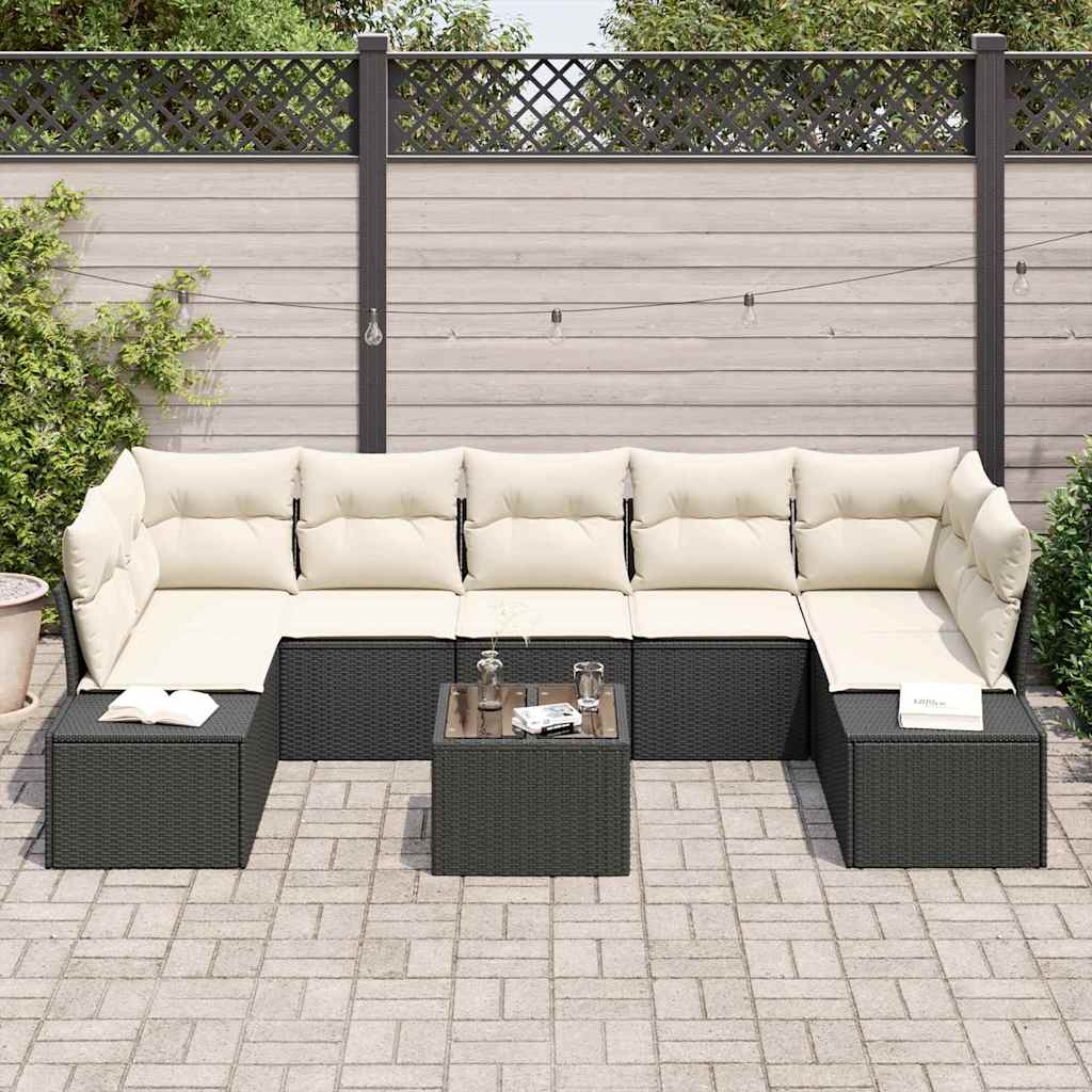 Sofa Set mit Kissen 8 pcs Schwarz Poly Rattan