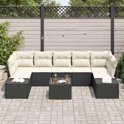 Sofa Set mit Kissen 8 pcs Schwarz Poly Rattan