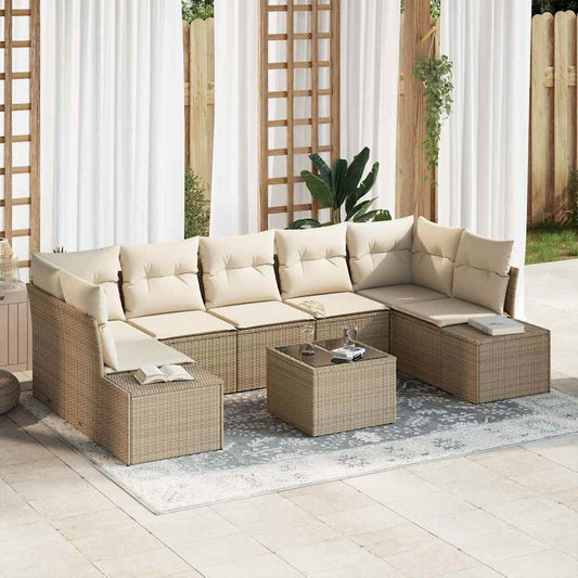 Sofa Set mit Kissen 8 pcs Beige Poly Rattan
