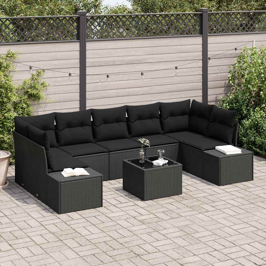 Garten-Sofa-Set 8 pcs Schwarz Poly Rattan