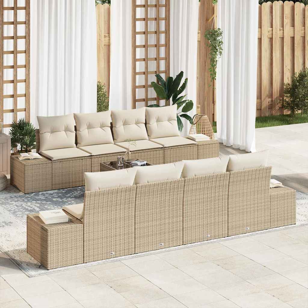 Garten-Sofa-Set mit Kissen 7 pcs Beige und Creme Poly-Rattan