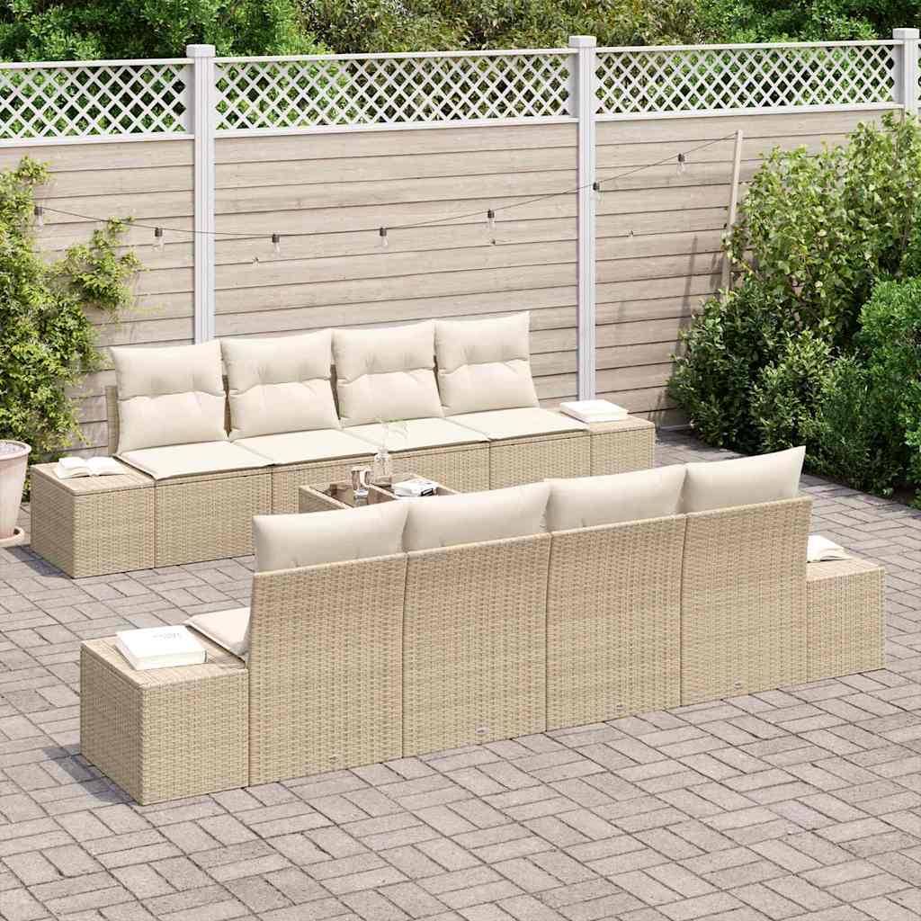 Garten-Sofa-Set mit Kissen 7 pcs Beige und Creme Poly-Rattan