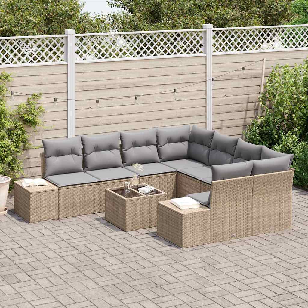 Garten-Sofa-Set 9 pcs Beige Poly Rattan