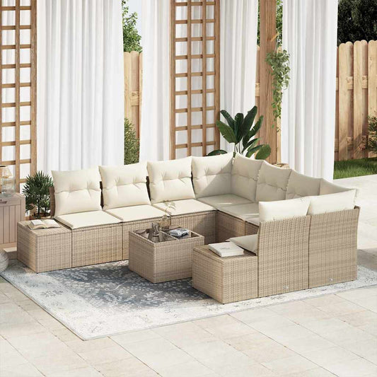 Sofa Set mit Kissen 9 pcs Beige Poly Rattan