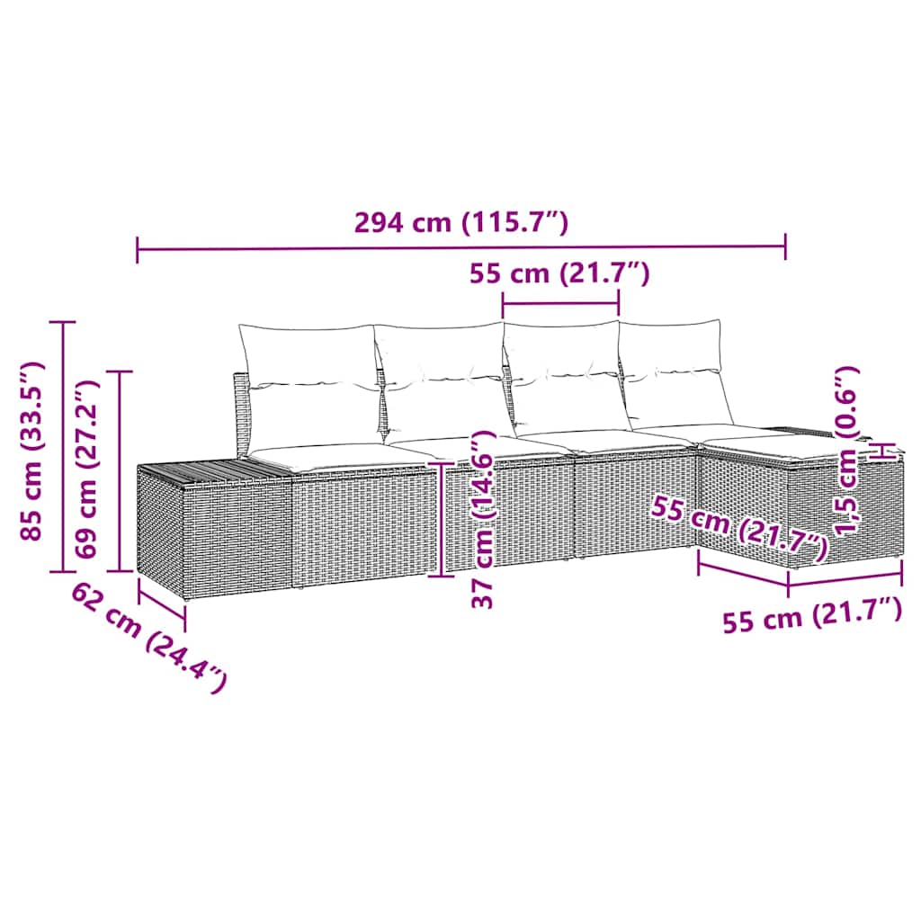 Garten-Sofa-Set 5 pcs Beige Poly Rattan
