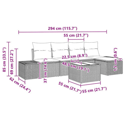 Garten-Sofa-Set 6 pcs Grau Poly Rattan