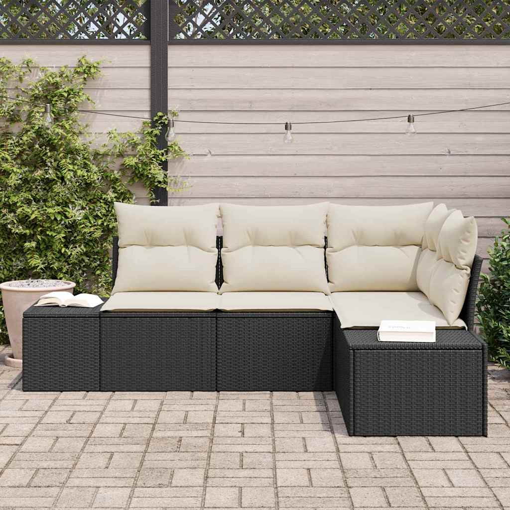 Gartensofa-set 4 pcs Schwarz Poly-Rattan