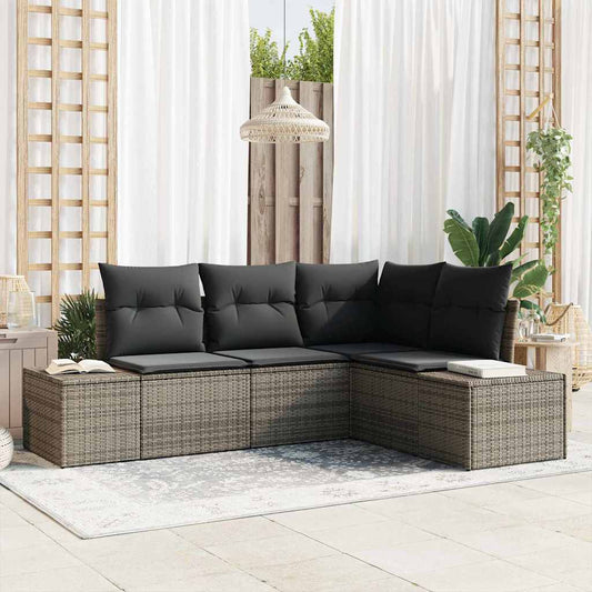 Garten-Sofa-Set 4 pcs Grau Poly Rattan