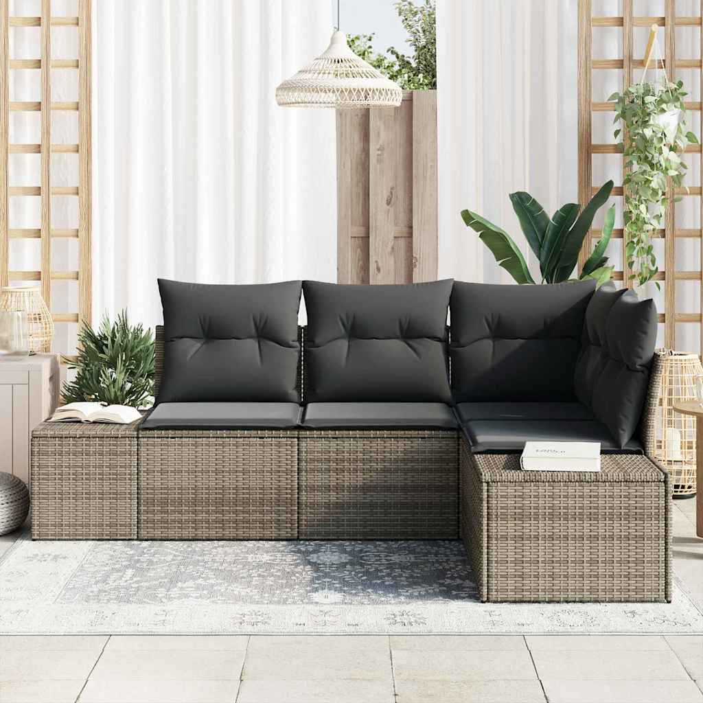 Garten-Sofa-Set 4 pcs Grau Poly Rattan