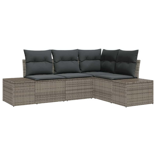 Garten-Sofa-Set 4 pcs Grau Poly Rattan