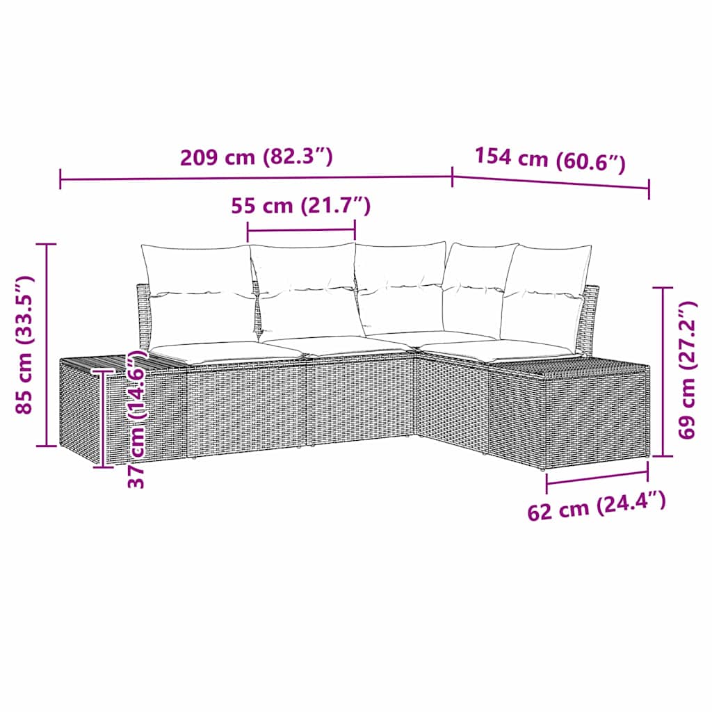 Garten-Sofa-Set 4 pcs Grau Poly Rattan