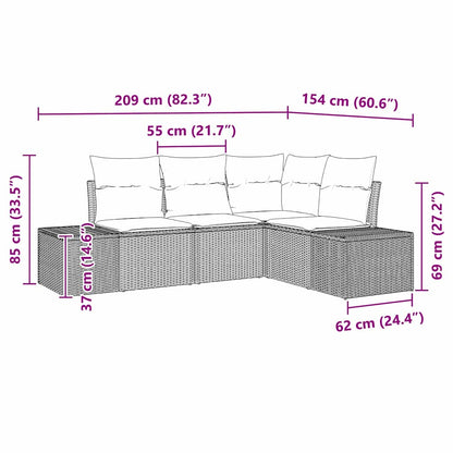 Garten-Sofa-Set 4 pcs Grau Poly Rattan