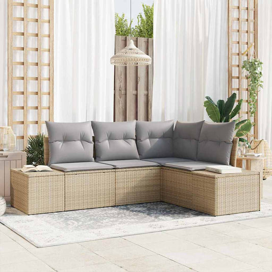 Garten-Sofa-Set 4 pcs Beige Poly Rattan