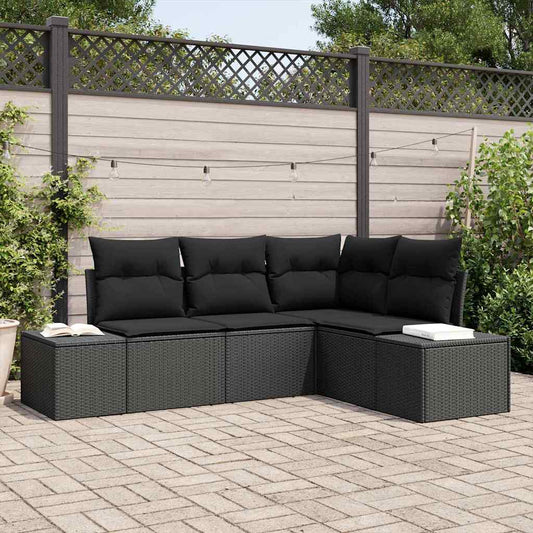 Garten-Sofa-Set 4 pcs Schwarz Poly Rattan