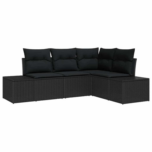 Garten-Sofa-Set 4 pcs Schwarz Poly Rattan