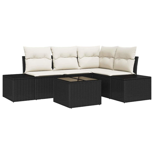Gartensofa-set 5 pcs Schwarz Poly-Rattan