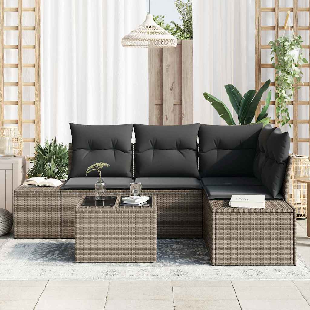 Garten-Sofa-Set 5 pcs Grau Poly Rattan