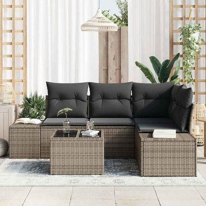 Garten-Sofa-Set 5 pcs Grau Poly Rattan