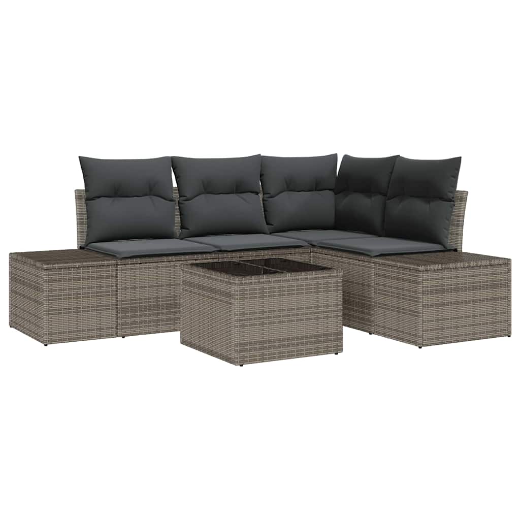 Garten-Sofa-Set 5 pcs Grau Poly Rattan