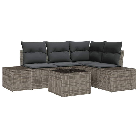 Garten-Sofa-Set 5 pcs Grau Poly Rattan