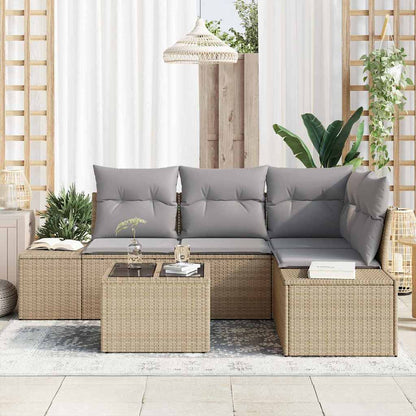 Garten-Sofa-Set 5 pcs Beige Poly Rattan