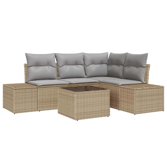 Garten-Sofa-Set 5 pcs Beige Poly Rattan