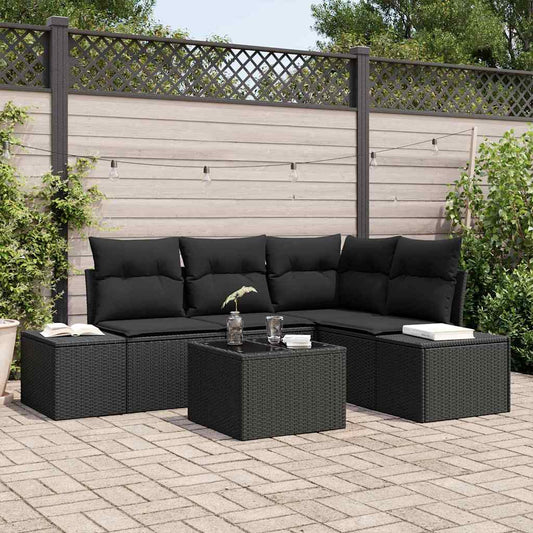 Garten-Sofa-Set 5 pcs Schwarz Poly Rattan