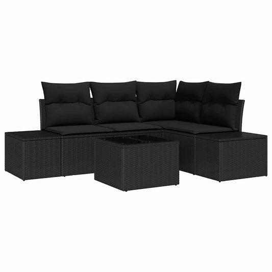 Garten-Sofa-Set 5 pcs Schwarz Poly Rattan