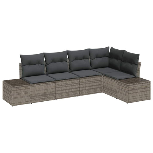 Garten-Sofa-Set 5 pcs Grau Poly Rattan