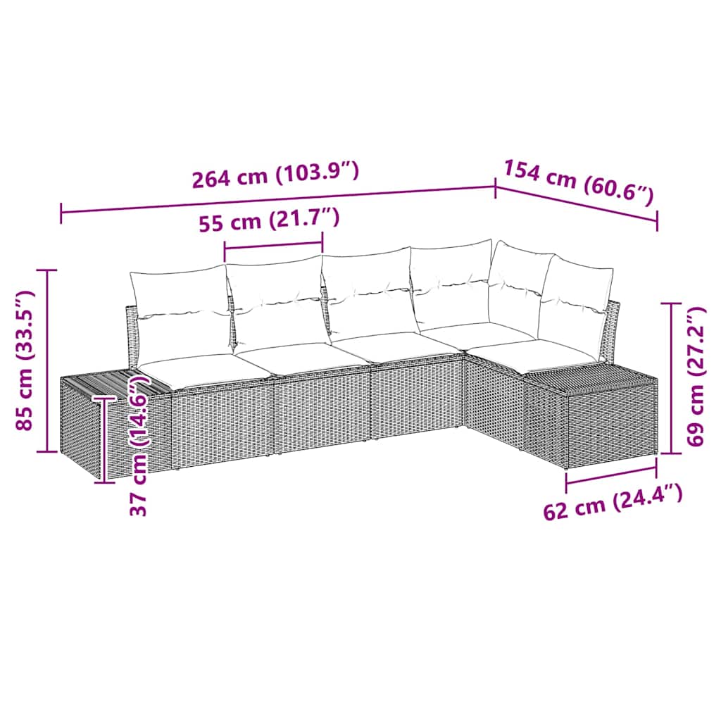 Garten-Sofa-Set 5 pcs Grau Poly Rattan