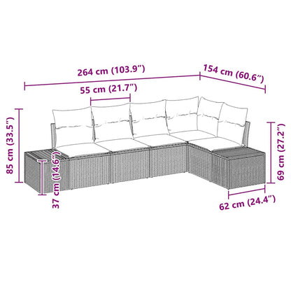 Garten-Sofa-Set 5 pcs Grau Poly Rattan
