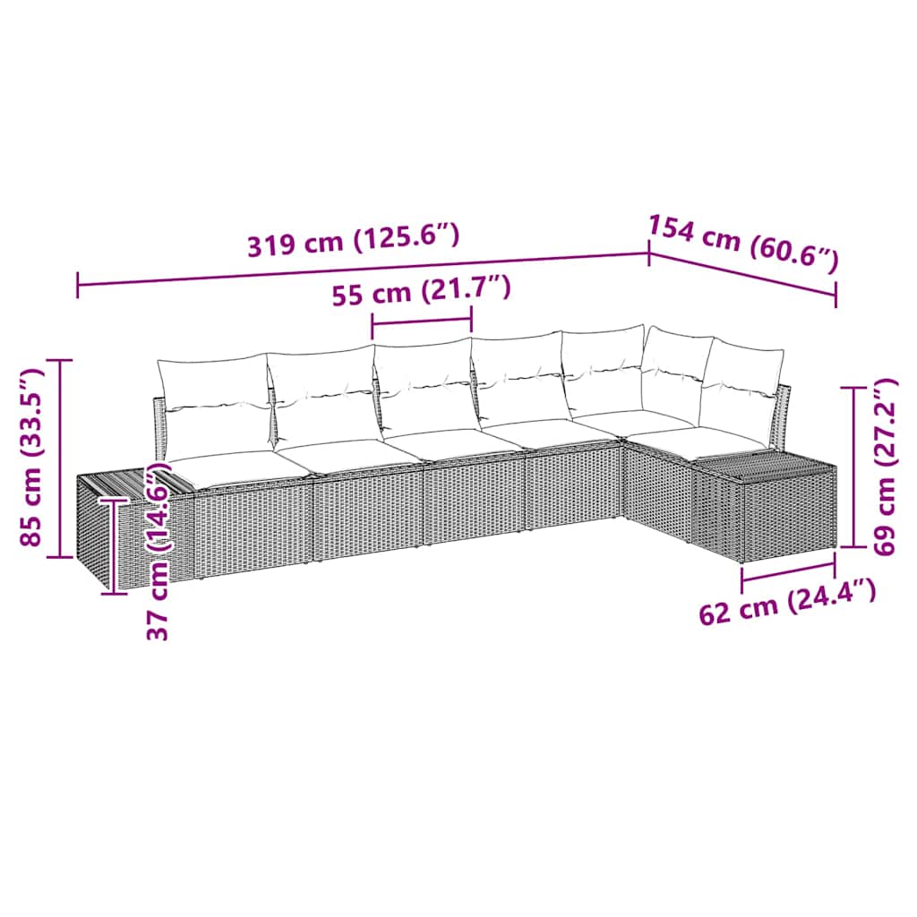 Garten-Sofa-Set mit Kissen 6 pcs Grau Poly Rattan