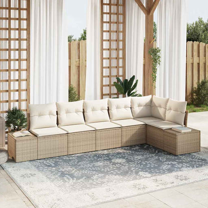 Gartensofa-set mit Kissen 6 pcs Beige und Creme Poly-Rattan