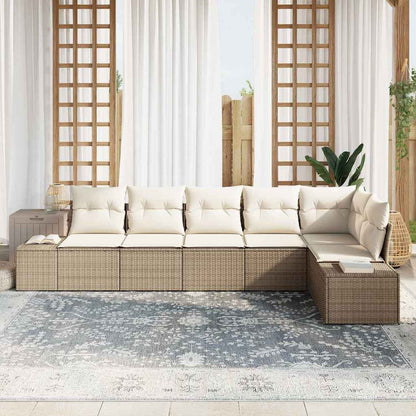 Gartensofa-set mit Kissen 6 pcs Beige und Creme Poly-Rattan