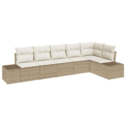 Gartensofa-set mit Kissen 6 pcs Beige und Creme Poly-Rattan