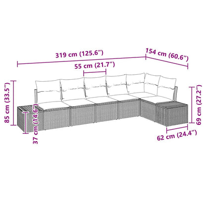 Gartensofa-set mit Kissen 6 pcs Beige und Creme Poly-Rattan