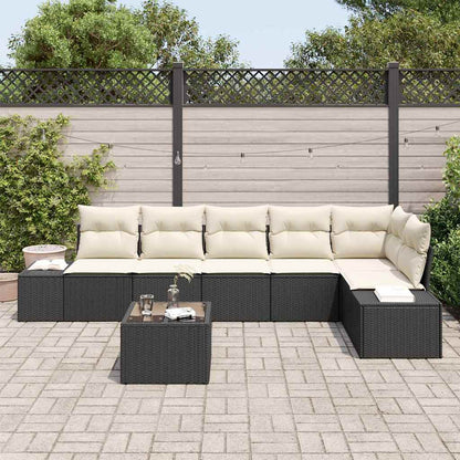 Gartensofa-set mit Kissen 7 pcs Schwarz und Creme Poly-Rattan