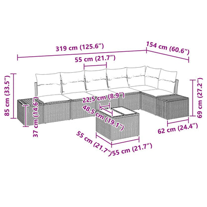 Garten-Sofa-Set mit Kissen 7 pcs Grau Poly Rattan