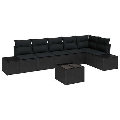 Garten-Sofa-Set mit Kissen 7 pcs Schwarz Poly Rattan