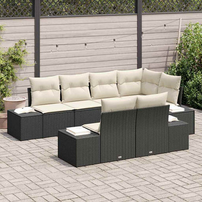 Gartensofa-set mit Kissen 7 pcs Schwarz und Creme Poly-Rattan
