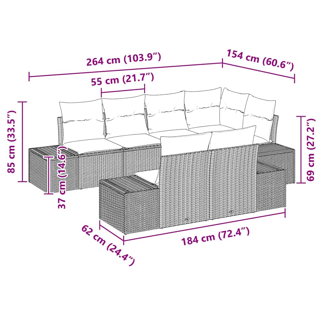 Gartensofa-set mit Kissen 7 pcs Schwarz und Creme Poly-Rattan