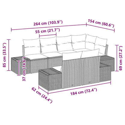 Gartensofa-set mit Kissen 7 pcs Schwarz und Creme Poly-Rattan