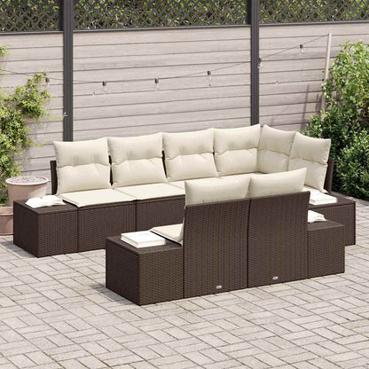 Garten-Sofa-Set mit Kissen 7 pcs Braun und Creme Poly Rattan