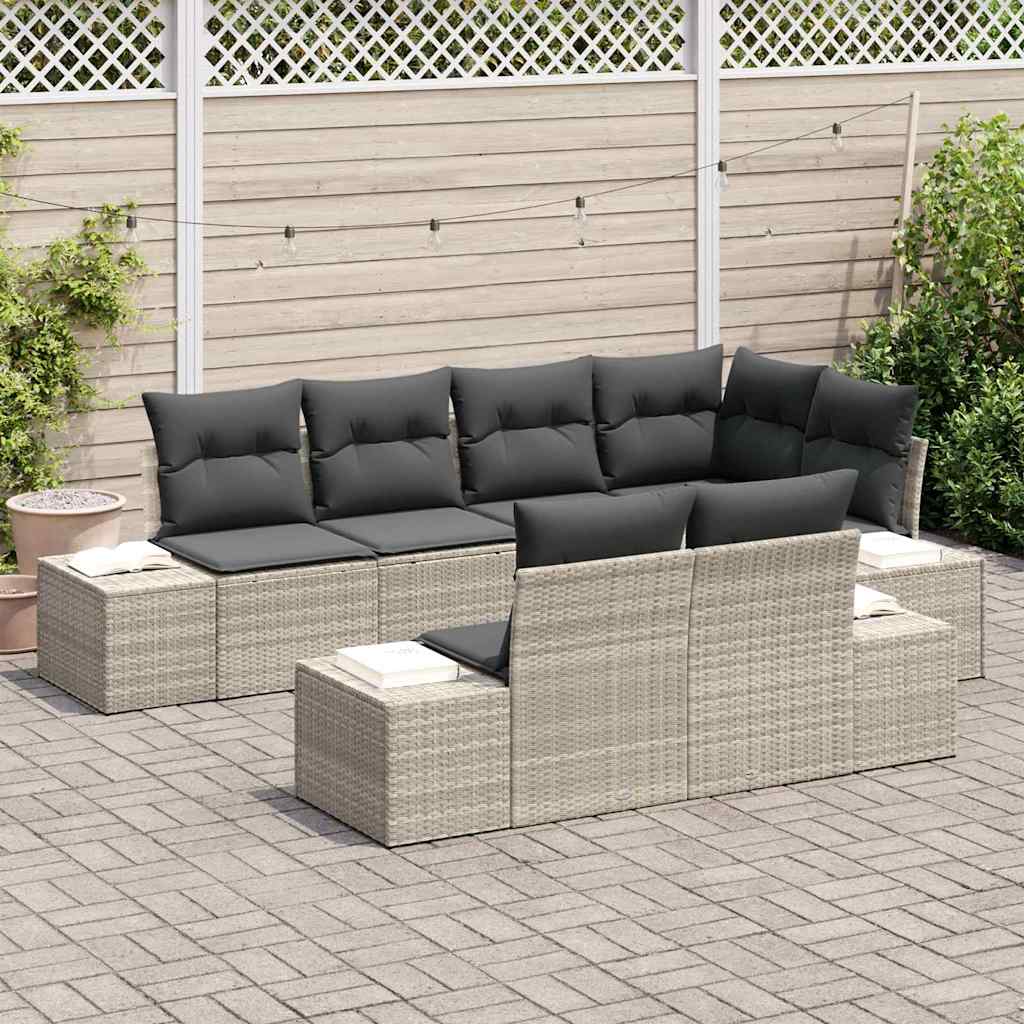 Garten-Sofa-Set mit Kissen 7 pcs Hellgrau Poly Rattan