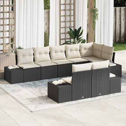 Gartensofa-set mit Kissen 8 pcs Schwarz und Creme Poly-Rattan