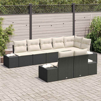 Gartensofa-set mit Kissen 8 pcs Schwarz und Creme Poly-Rattan