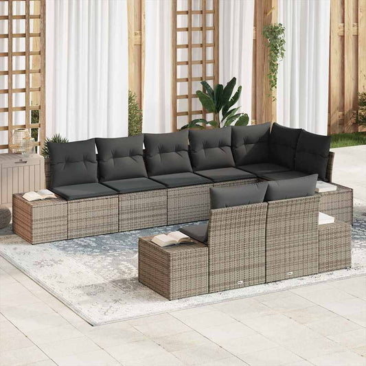 Garten-Sofa-Set mit Kissen 8 pcs Grau Poly Rattan